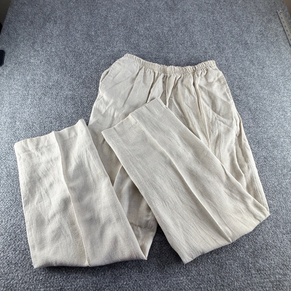 Alfred Dunner Beige Linen Blend Elastic Waist Straight Leg Pants Womens 14